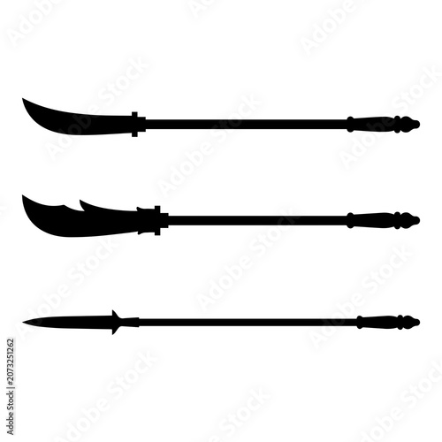 Set of three traditional chinese polearm weapons silhouettes with historical