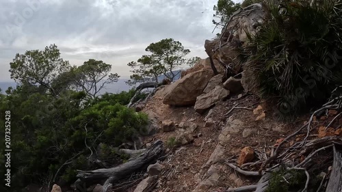 POV Hike Along a Rocky Coastal Trail on the Mallorca Coastline, Balearic Islands, Spain