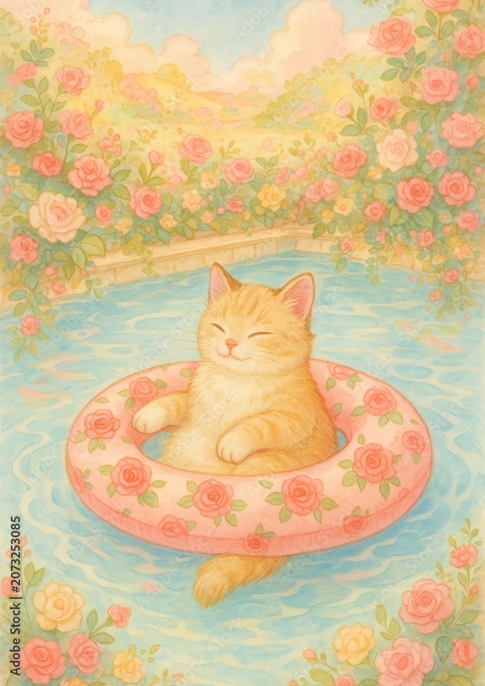 Naklejka premium Cute cat floating peacefully.