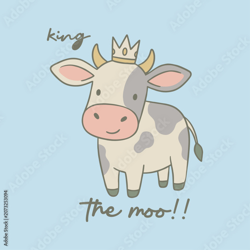king the moo vector design for t-shirt kids, cute artwork, animals cute