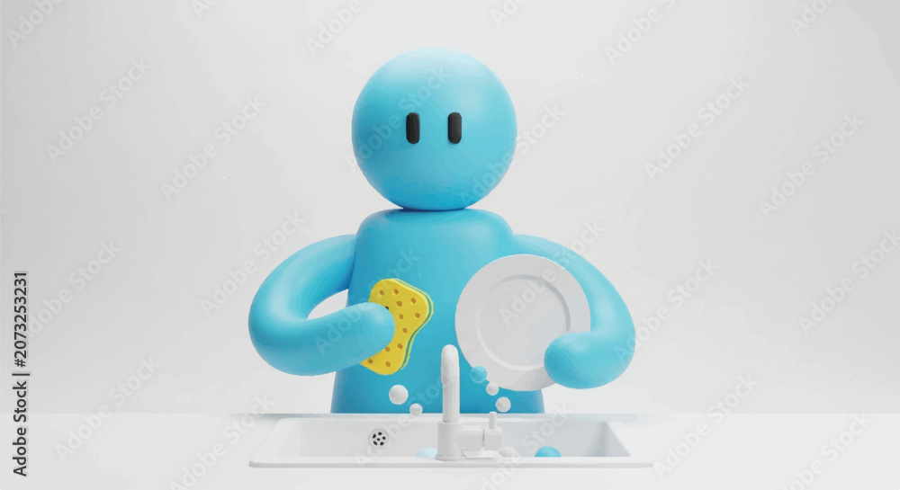 Obraz premium Blue Lego Minifigure at a Clean Desk Using a Computer in a Modern Studio Setting.