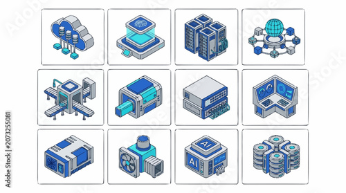 Isometric Technology Data Center Server Rack Design.
