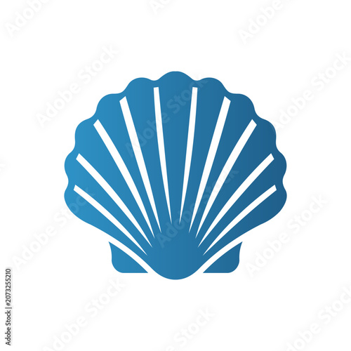 Schilderij op canvas Minimalist blue scallop shell icon design, marine sea symbol, ocean inspired vec