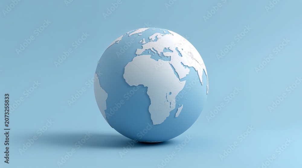 Naklejka premium Minimalist 3D earth globe with African continent in soft blue clay style on pastel background environmental concept