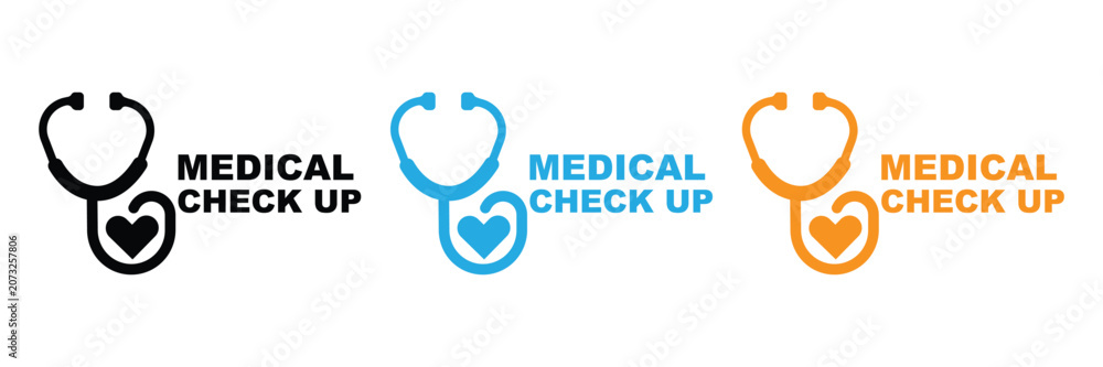 Fototapeta premium Medical check up icons in black, Blue and orange on white background