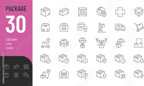 Schilderij op canvas Package Line Editable and Solid Icons set
