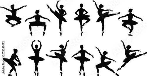 Photos Silhouettes of diverse people in various dynamic poses against a white backgroun
