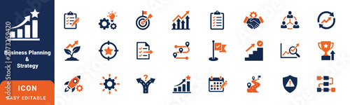 Принти на полотні Business planning and strategic management flat icon set