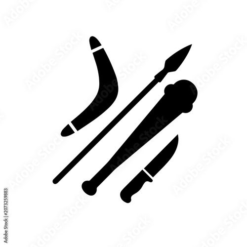 Photos Collection of primitive tribal hunting weapons boomerang spear club and knife