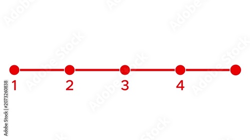 Step by Step Progress Line (5 Steps). Set, different colours. Self drawing animation. Design elements. Red line on white background.