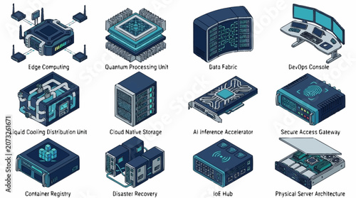Isometric Technology Server Room Infrastructure Concept.