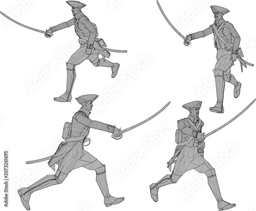 Photos Retro military infantry soldier running while holding a classic cavalry sword we