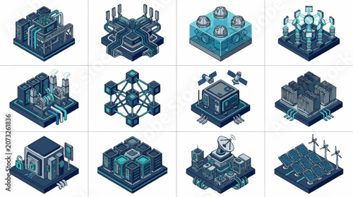 Isometric Technology Network and Data Center Illustrations.