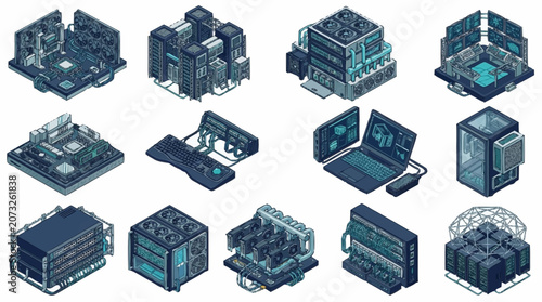 Isometric Technology Data Center Server Racks.