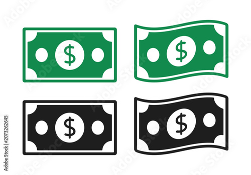 Money. Cash icon set. Vector flat icons isolated on white background.