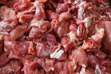 piles of raw and fresh lamb or goat meat obtained during Eid al-Adha in Indonesia.