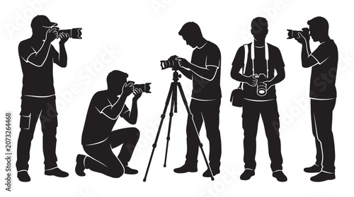 Canvastavla Photographers With Cameras In Various Poses Black Silhouette