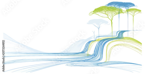 Abstract waterfall landscape illustration
