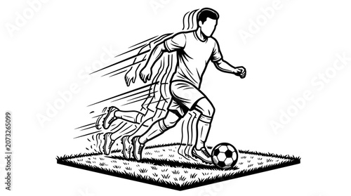 Tableau sur toile Man Kicking Soccer Ball in Motion.