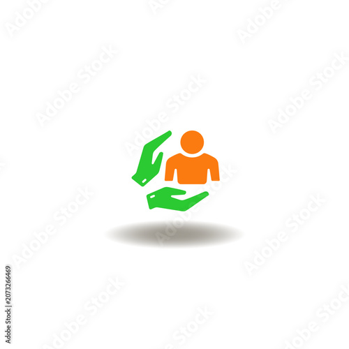 Vector illustration of hands caring person reasonable accommodation. Symbol of