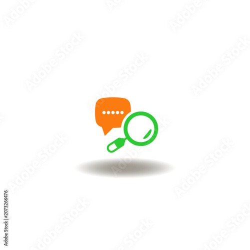 Vector illustration of magnifier with speech bubble. Symbol of analysis of variance.