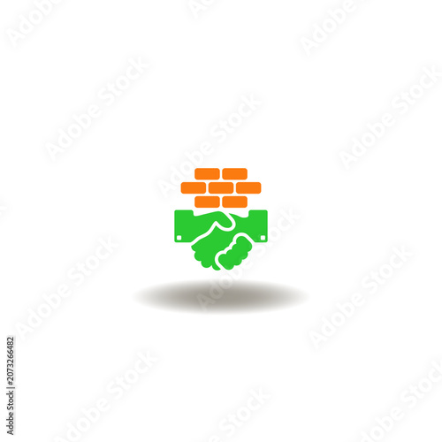 Vector illustration of handshake and brick wall. Symbol of build trust.