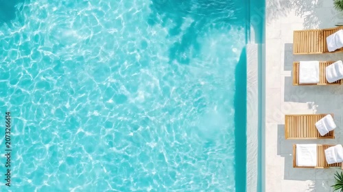 Sunny poolside escape with lounge chairs and sparkling blue water