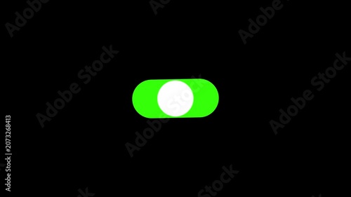 Animation of a green switch isolated on the black background. Switching the button on and off.