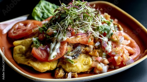 Freshly prepared Tacacho served with rich textures and vibrant presentation in a professional food photograph.