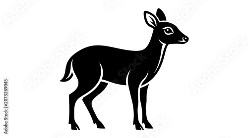 Elegant Deer Silhouette Standing in Side Profile, Isolated White Background