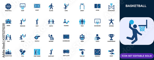 Cuadro en lienzo Basketball icon set for professional sport competition and training