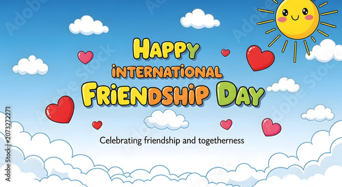 Happy international friendship day greeting card design with cartoon sun