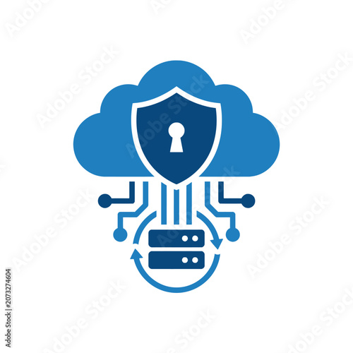 A blue digital icon representing secure cloud data storage systems