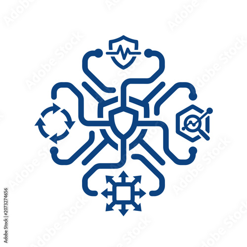A blue digital icon representing secure network data management systems