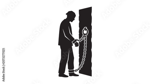 Obraz na plátne Man In Suit Chained To Wall Black Silhouette
