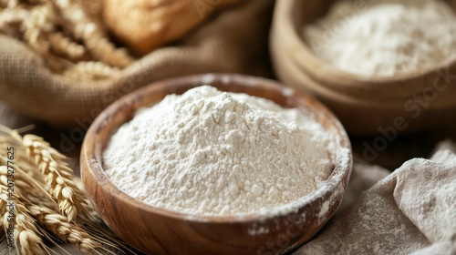 A substantial quantity of white wheat flour, ideal for the preparation of sweet pastries and breads.