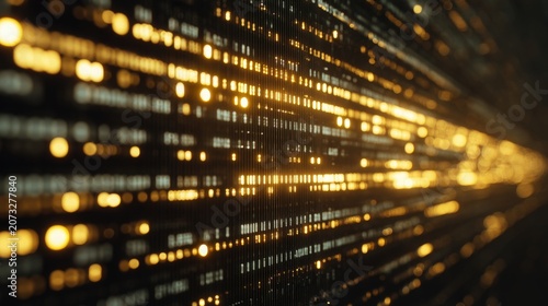 Abstract Digital Data Stream in Golden Light