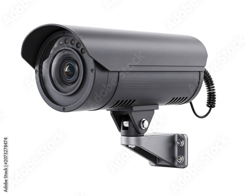 Gray security camera mounted on a isolated on png transparent background isolated on a transparent background