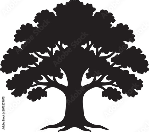 Black silhouette of a tree, symbol of nature, ecology, and natural beauty.