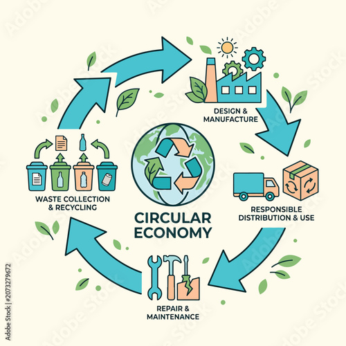 Circular economy concept with recycling.