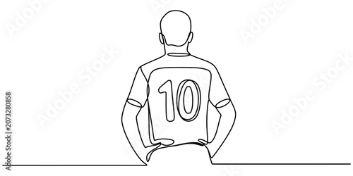 Foto Continuous single line drawing of a soccer player wearing a jersey with number t