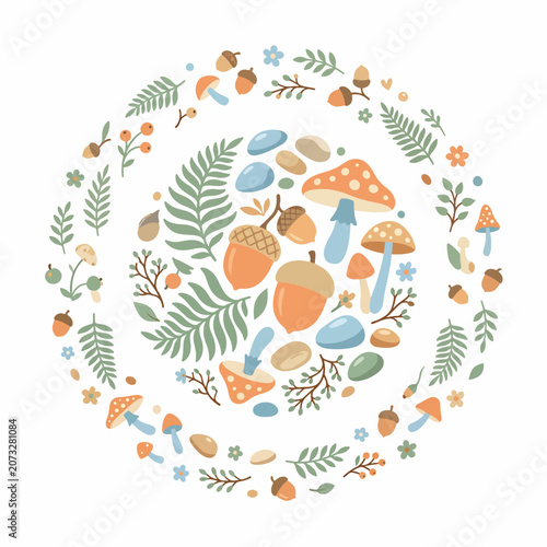 Colorful illustration of mushrooms and leaves 2.