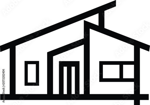 Modern house silhouette linear architecture icon residential home construction design vector.