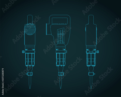 Принти на полотні Handheld industrial jackhammer and demolition breaker tool blueprints