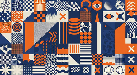 Abstract geometric pattern with colorful shapes and icons geometric abstract background colorful minimalist composition creative structure decorative