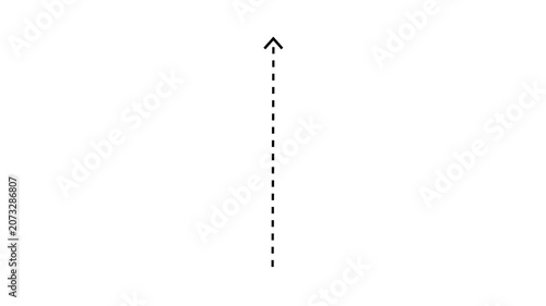 A single black dashed vertical arrow pointing upwards with a sharp arrowhead at the top against a completely white background