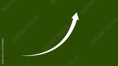 A vibrant white curved arrow indicating upward progress and growth against a deep, solid dark green background