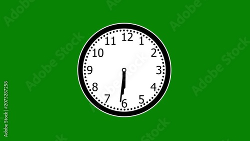 A circular analog clock with a white face, black numerals, and black hour and minute hands showing approximately 3:40, positioned on a vibrant green background