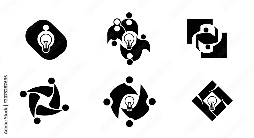 Fototapeta premium Teamwork and Innovation Icons Representing Collaboration and Ideas.