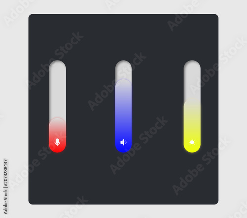 Cuadro en lienzo Premium dark mode glowing glassmorphism vertical sliders UI kit, editable SVG ve